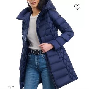 Michael Kors Women's Hooded Down Packable Puffer Coat in midnight blue BRAND NEW